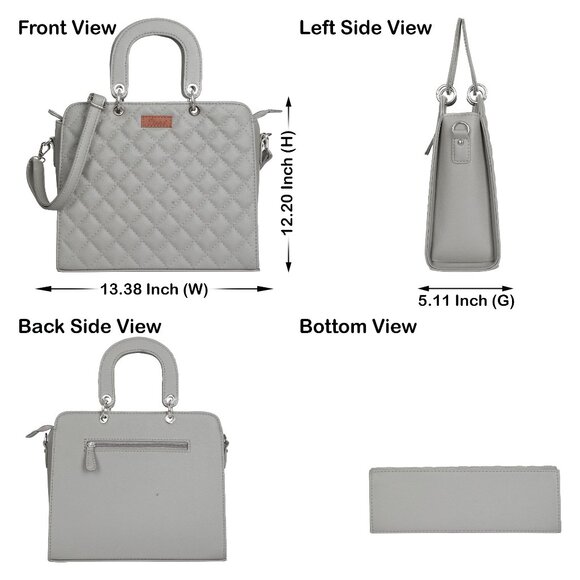 Vegan Leather Grey Colour Handbag for Women– Top-Handle Tote Bag, Satchel Purse - Picture 3 of 10